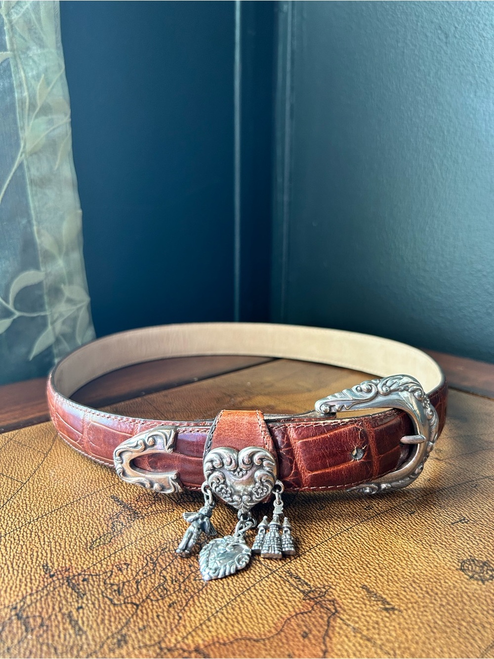 1996 BRIGHTON Belt Brown Croc-Embossed with Stainless Steel Hardware - Picture 8 of 11